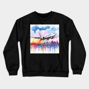 Fantasy illustration of a jet taking off from an airport Crewneck Sweatshirt